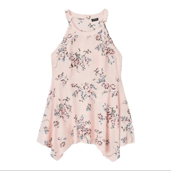 TORRID PINK FLORAL HIGH NECK HANDKERCHIEF TANK - Picture 1 of 8